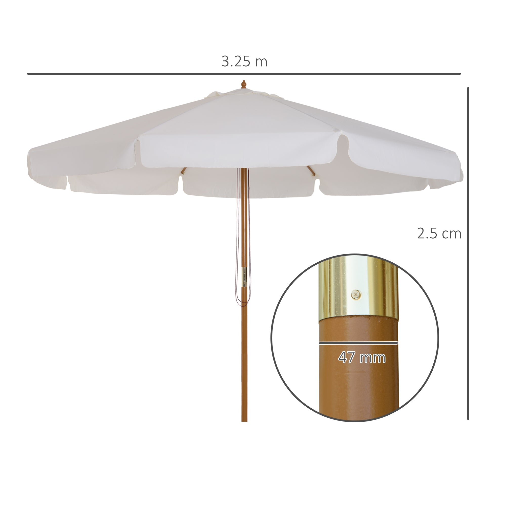 Outsunny garden umbrella with double roof, in bamboo wood and polyester, Ã˜325x250 cm, cream - Borgè