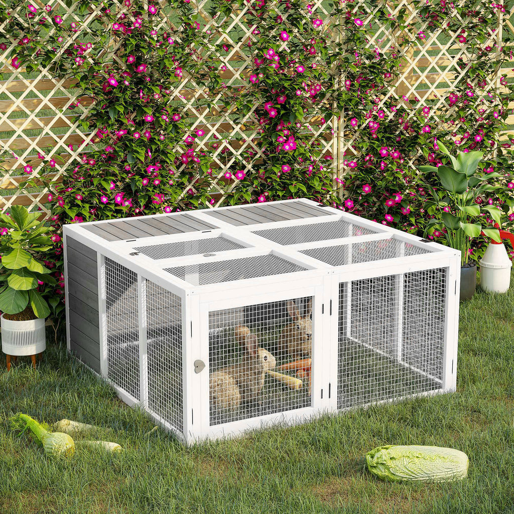 Outdoor and Indoor Rabbit Hutch with Opening Roof, Cage for 2-4 Rabbits in Wood and Metal, Grey 120x120x60cm - Borge' Group Limited