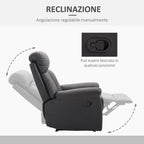 Relaxable relaxation armchair with padded seat and footrests, for home and office, in eco -leather, 80x91x102 cm, black - Borgè