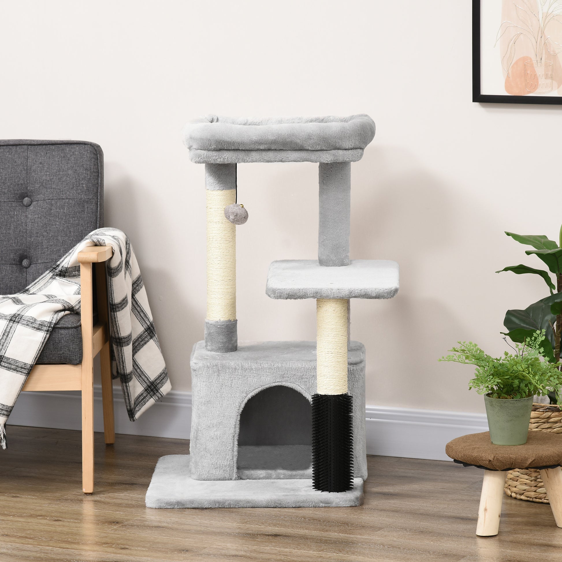 PAWHUT TRAGRAFFI TREA FOR MULTILIVELLO Cats with bed and house, Plush coating, gray - Borgè