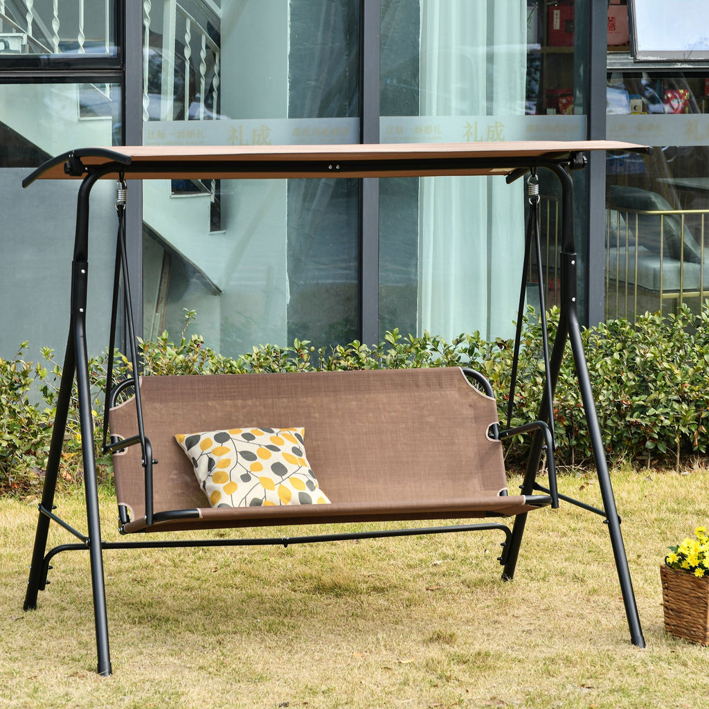 LOUISIANA | 3 Seater Garden Swing Terrace with Adjustable Canopy in Metal and Texteline 172x110x155cm Brown - Borge' Group Limited