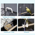 Steel Bird Cage with Perches, Removable Tray and Handle, 42x32x37 cm, Black - Borge' Group Limited
