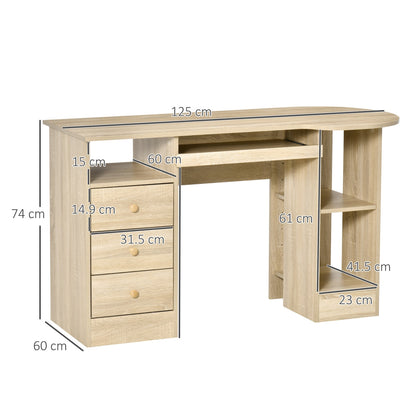 Desk from PC to Office with shelves, drawers and wooden headboard, 125x60x74cm - Borgè