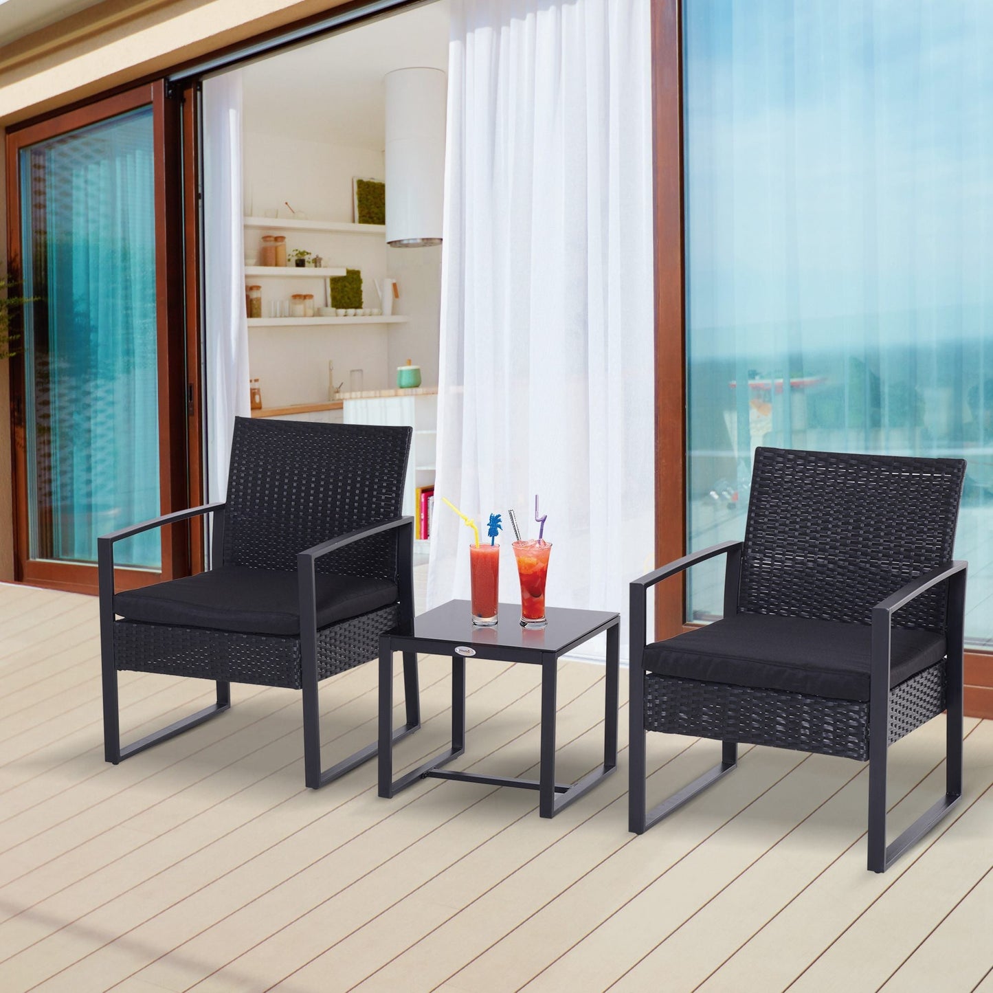 MARLO | Outdoor Furniture Balcony Set, Table and 2 Chairs with Cushions - Borgè