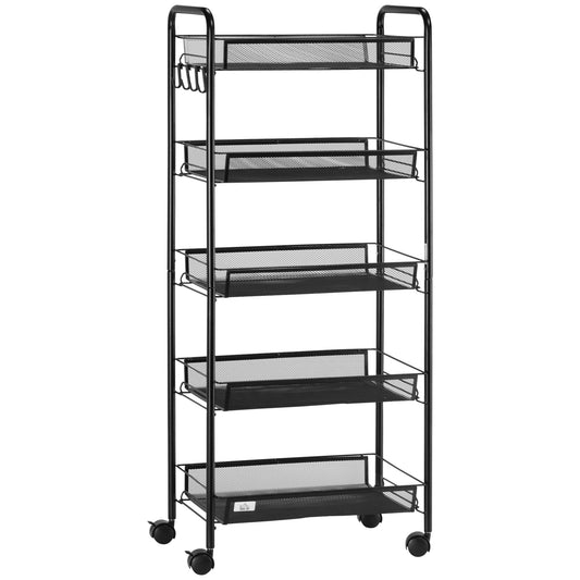 Black 5 level Kitchen Trolley with mesh baskets | 45x26.5x106cm - Borgè