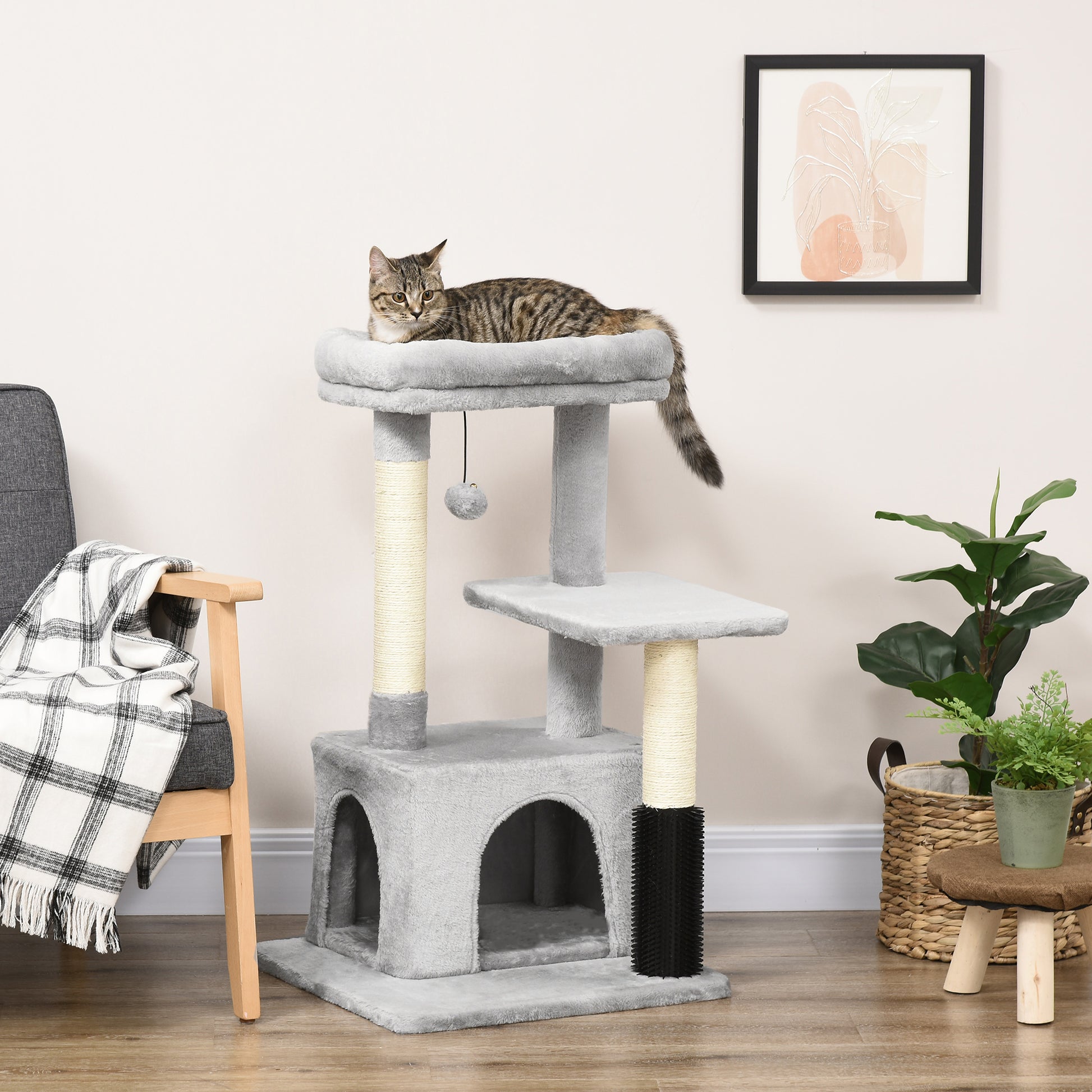 PAWHUT TRAGRAFFI TREA FOR MULTILIVELLO Cats with bed and house, Plush coating, gray - Borgè