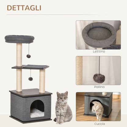 Cat Tree for cats with Scratch Pole, 40X40X104CM, Grey - Borgè