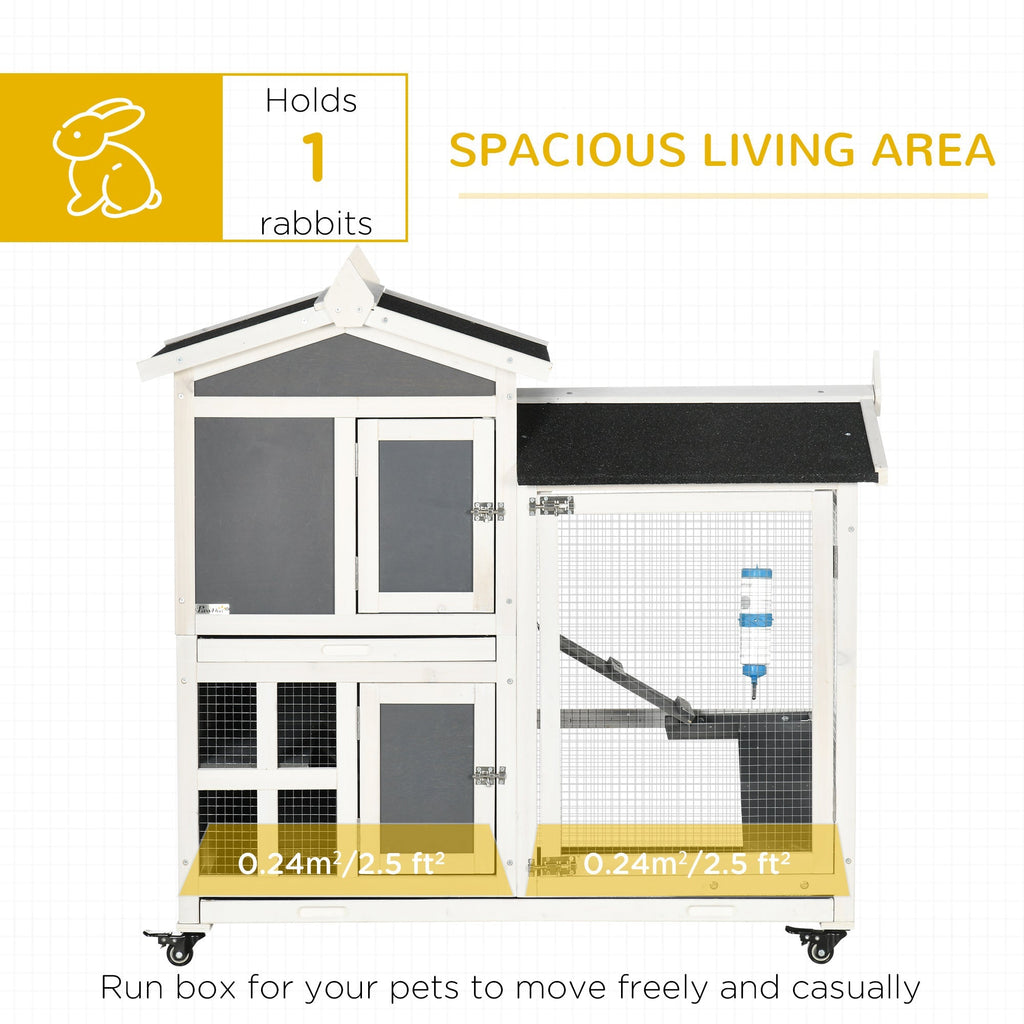 Outdoor Rabbit Hutch for 2 Wooden Rabbits with Removable Tray and Running Area, 110x60x104 cm - Borge' Group Limited