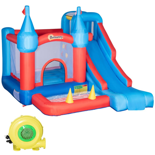 Outsunny inflatable castle for children with slide, springboard, swimming pool and climbing wall, 333x280x210cm - Borgè