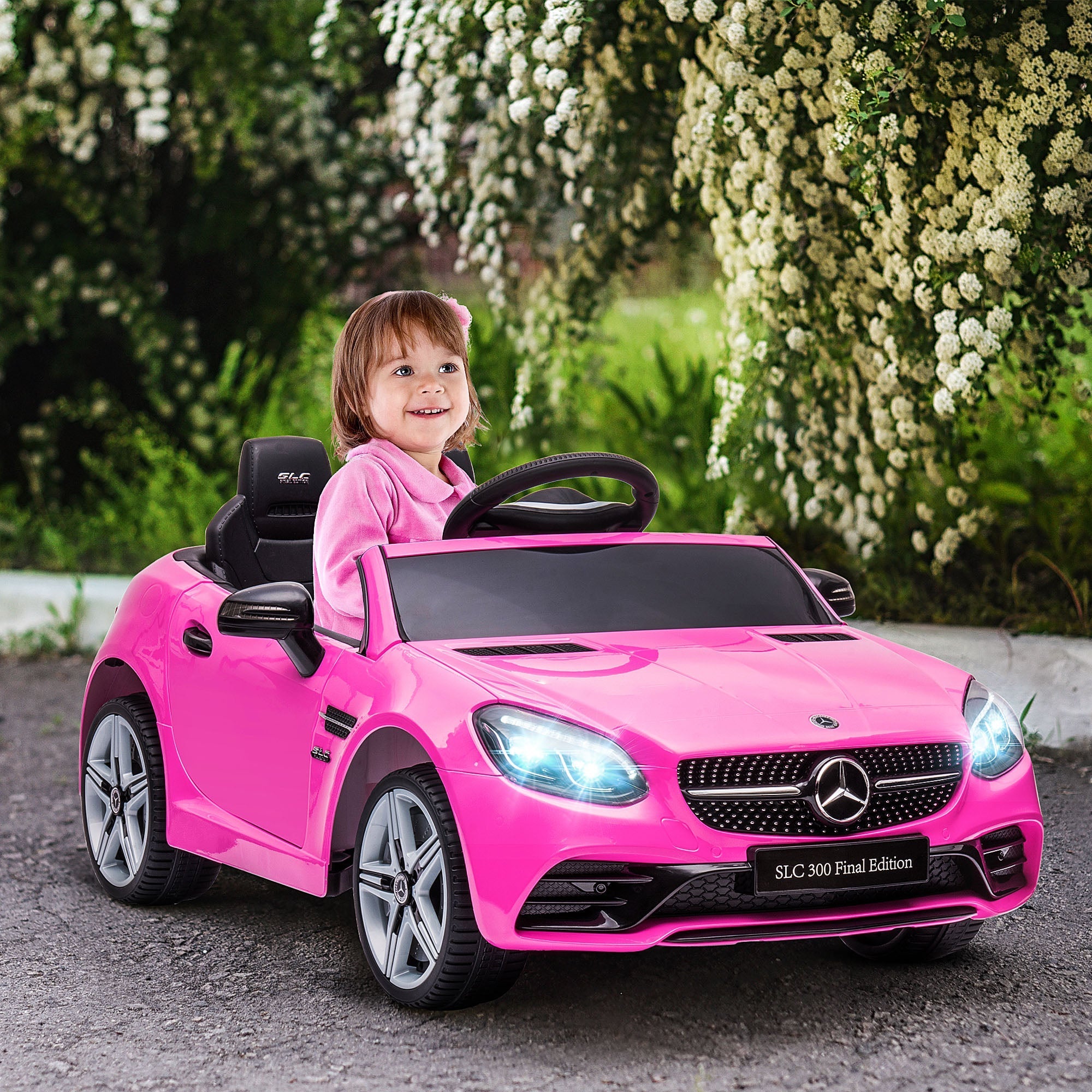 PINK MERCEDES | Electric Car for Children 3-6 Years with LED Lights, Sound Effects and Remote Control, 107x62. 5x44 cm, Pink - Borgè