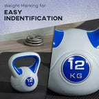 Kettlebell 12kg in PU and Sand with Flat Base and Handle for Deadlifts, Squats and Lifts, 24x17x28 cm, Blue - Borge' Group Limited
