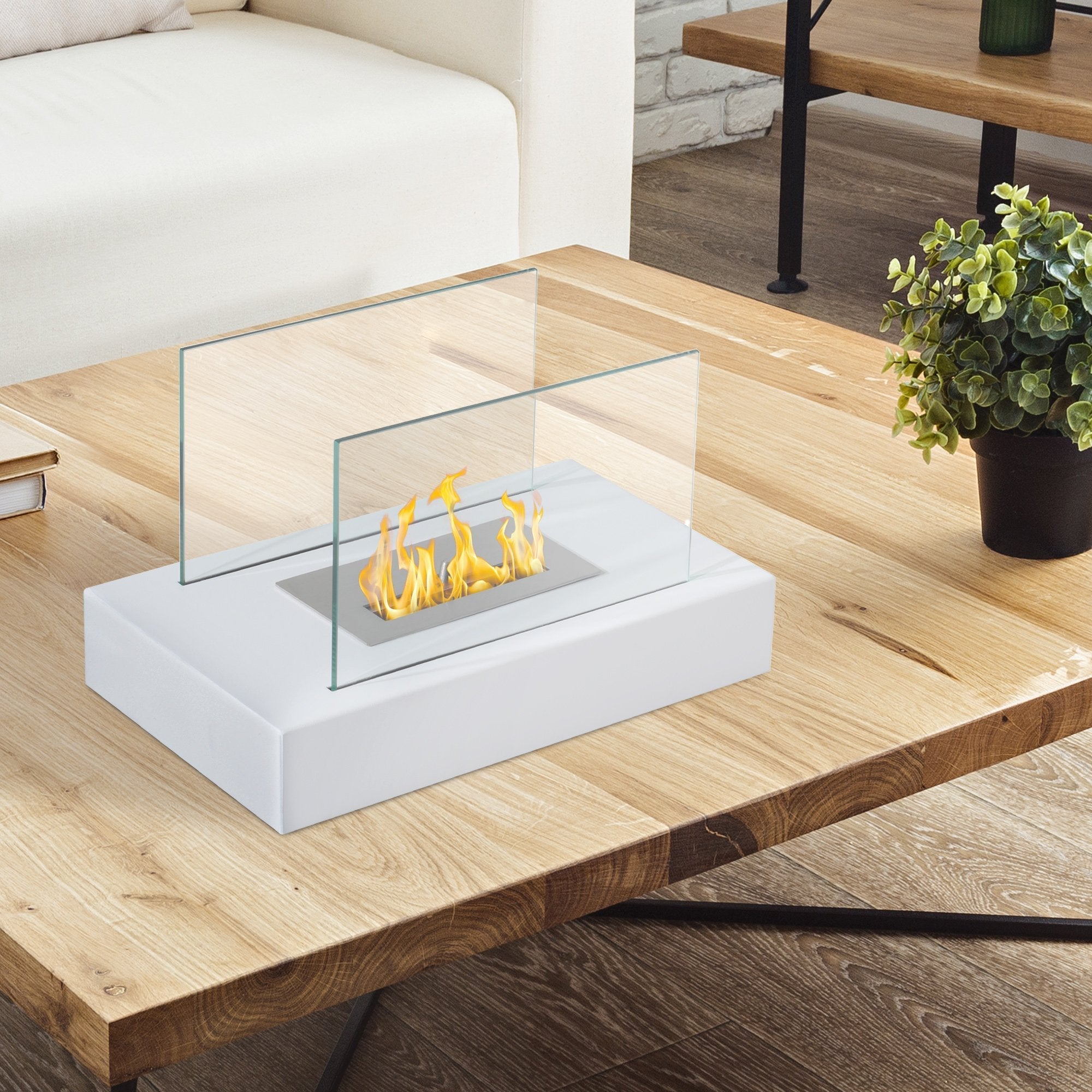 Bioethanol fireplace from the ground with power 2000W, white, 35x18x21cm - Borgè