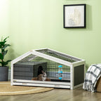 Wooden Rabbit Hutch with House and Open Area for 1 Rabbit, 90x53x50cm, Dark Grey - Borge' Group Limited