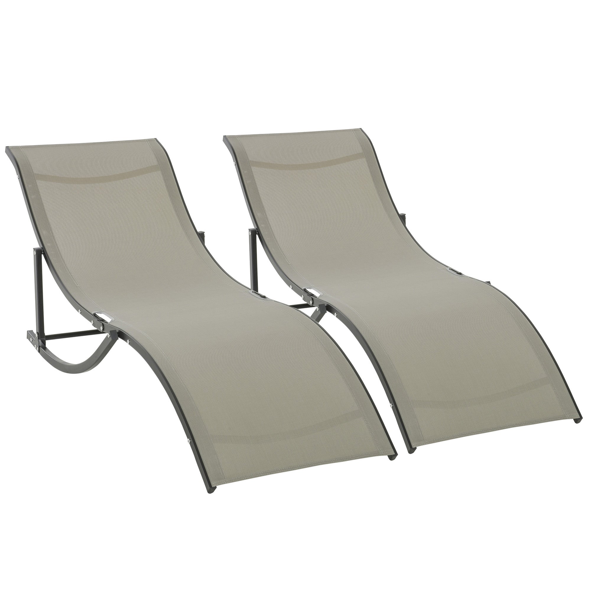 Set of 2 Folding Garden Loungers, Aluminum and Textilene Sun Lounger, 61x165x63cm - Borge' Group Limited