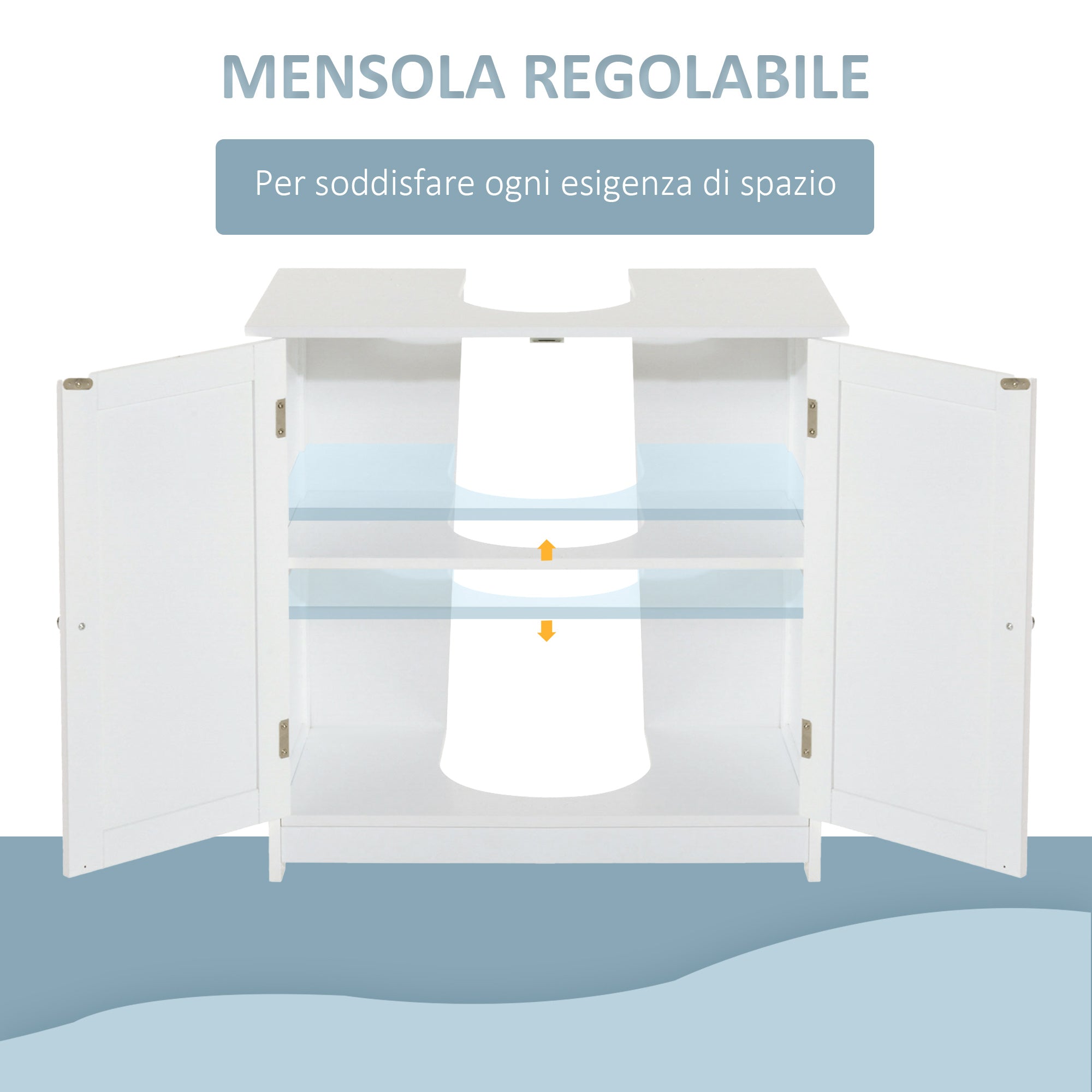 HOMCOM Under Sink Cabinet in MDF, White Bathroom Cabinet with 2 Doors (60x30x60cm) - Borgè