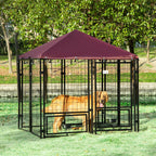 Pawhut Outdoor dog fence with lock, 2 swivel bowls and removable coverage, black and red - Borgè