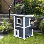 2-Story Waterproof Wooden Cat House, Outdoor Pet House with Opening Roof, 51x51x81.3cm - Borge' Group Limited