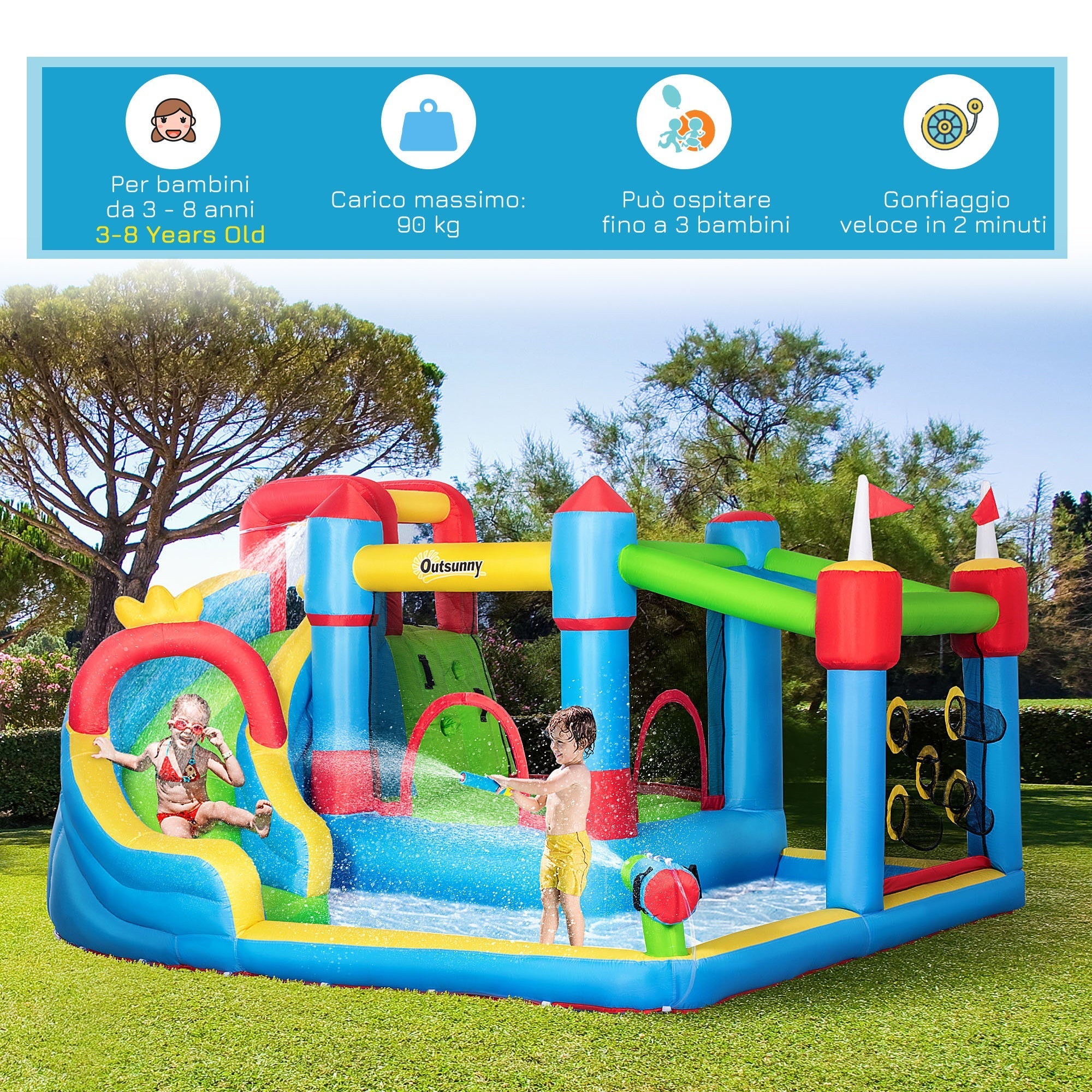 Inflatable Castle for Children with Slide, Trampoline and Pool, 390x300x197cm - Borge' Group Limited