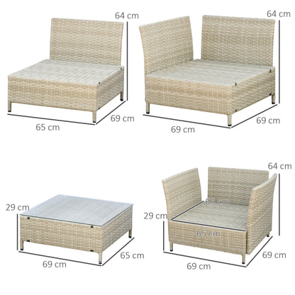 Outsunny garden living room 7 pieces modular in rattan pe with cushions, beige