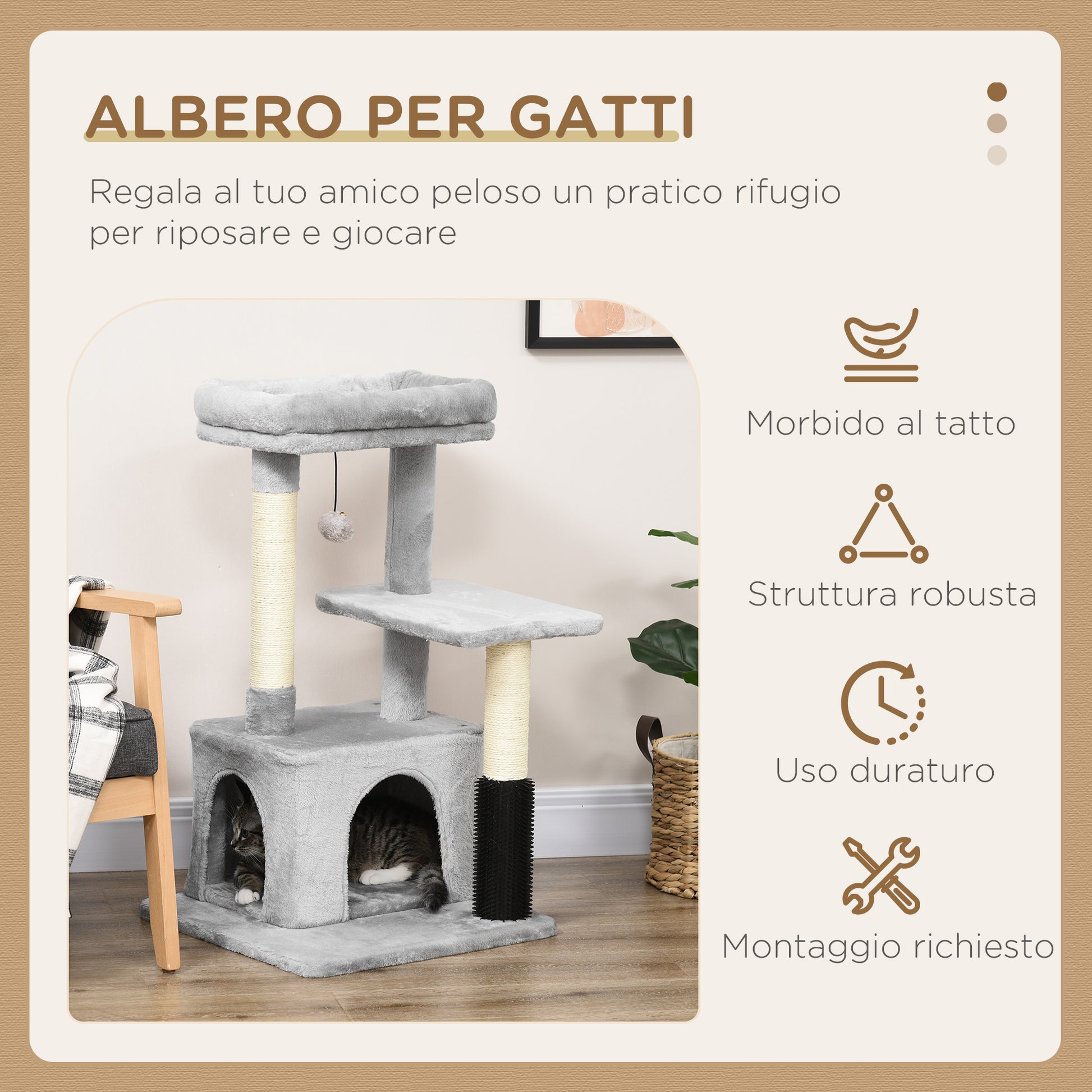 PAWHUT TRAGRAFFI TREA FOR MULTILIVELLO Cats with bed and house, Plush coating, gray - Borgè