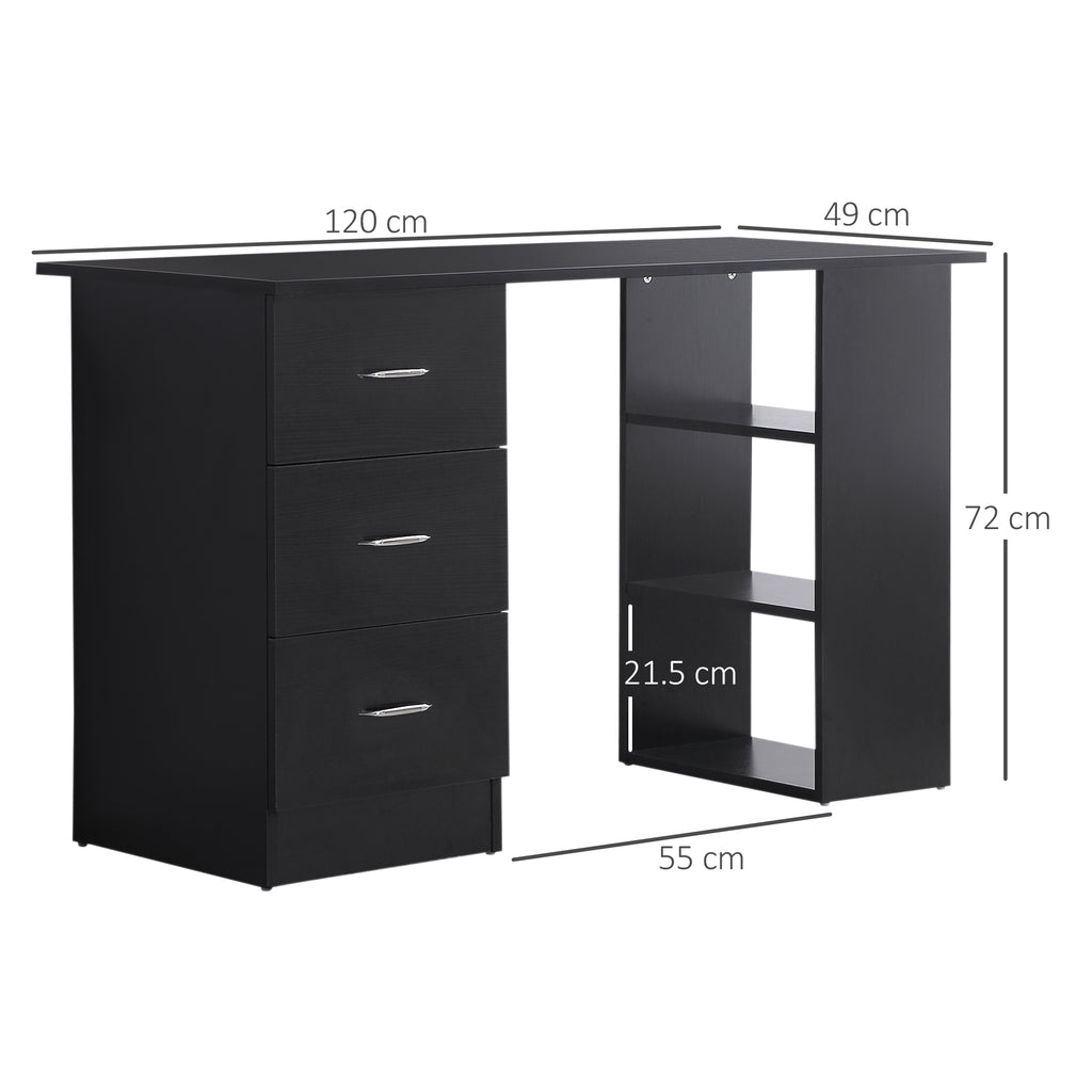 Homcom PC Desk with 3 shelves and 3 drawers per room and office, in MDF wood, 120x49x72 cm, black - Borgè