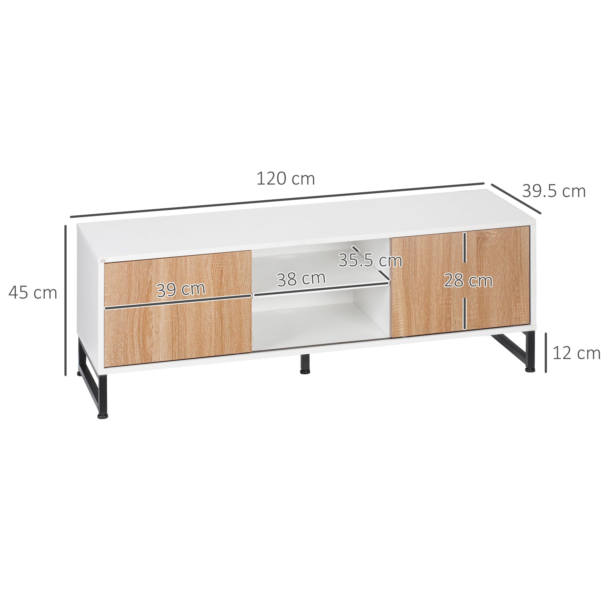 Modern TV Mobile 50 "Max in chipboard and steel with 2 open shelves and 2 closed lockers, 120x39.5x45 cm - Borgè