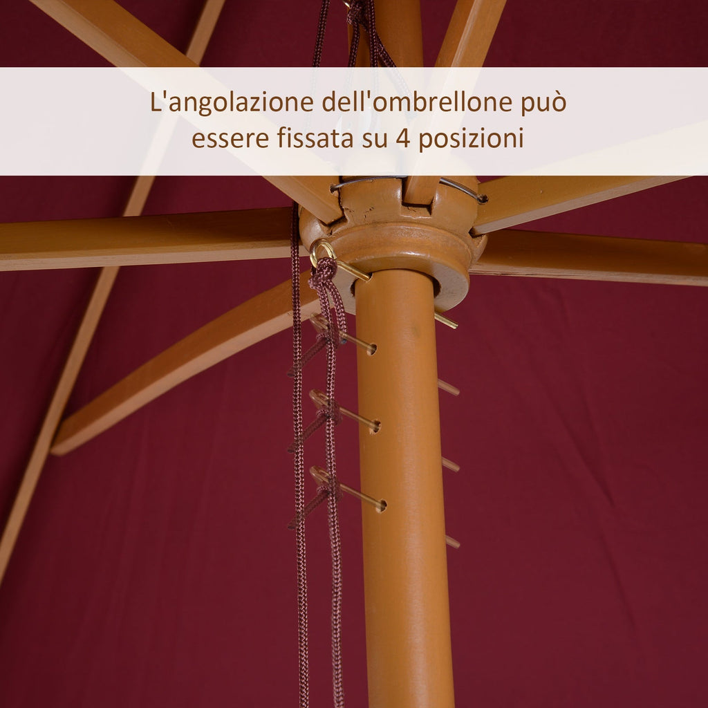2x3m Waterproof Garden Umbrella with 8 Ribs, in Wood and Bamboo, Burgandy - Borge' Group Limited
