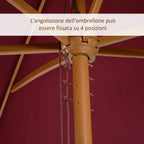 2x3m Waterproof Garden Umbrella with 8 Ribs, in Wood and Bamboo, Burgandy - Borge' Group Limited