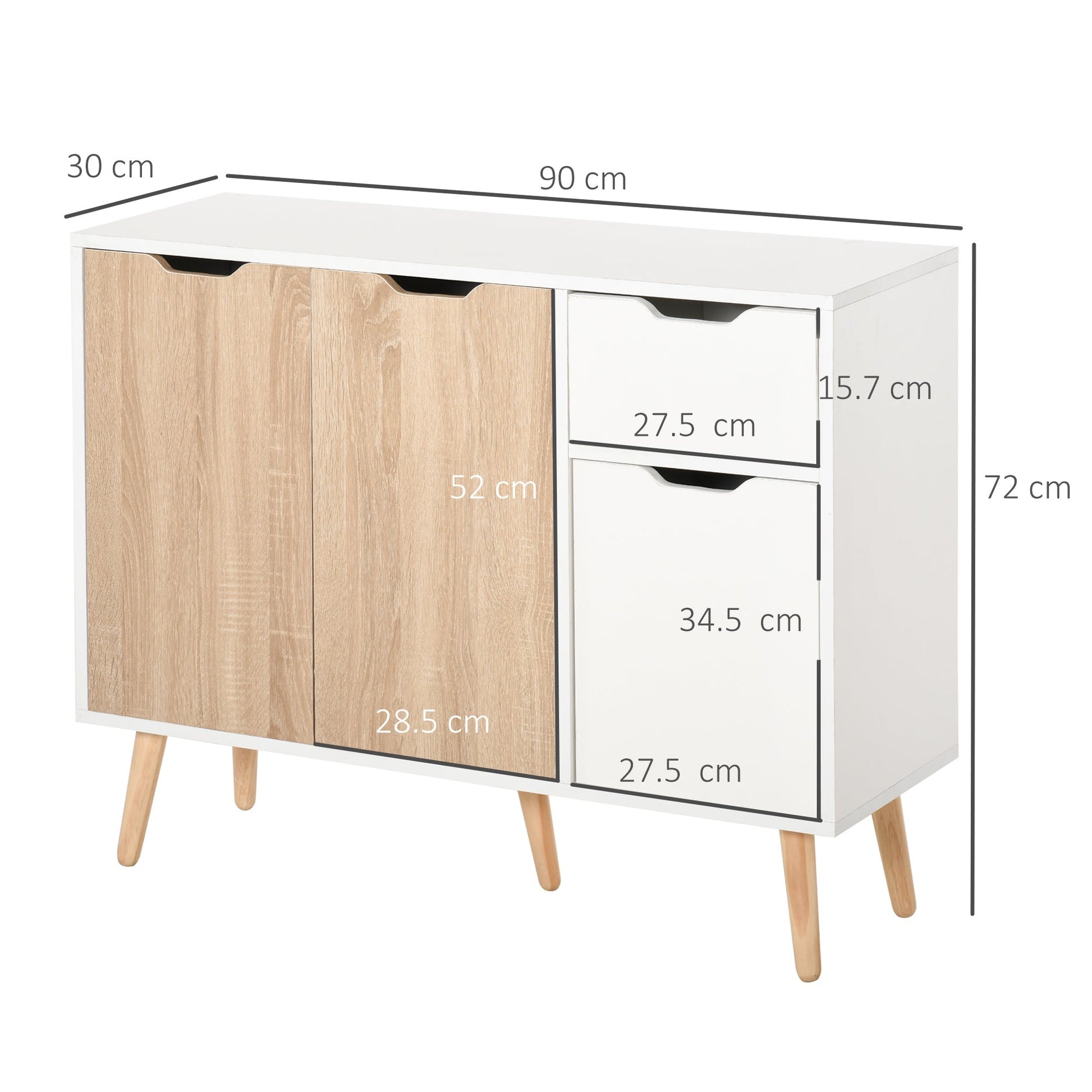 Multiuse Wooden Mobile with Nordic style drawer and lockers, 90x30x72cm - Borgè