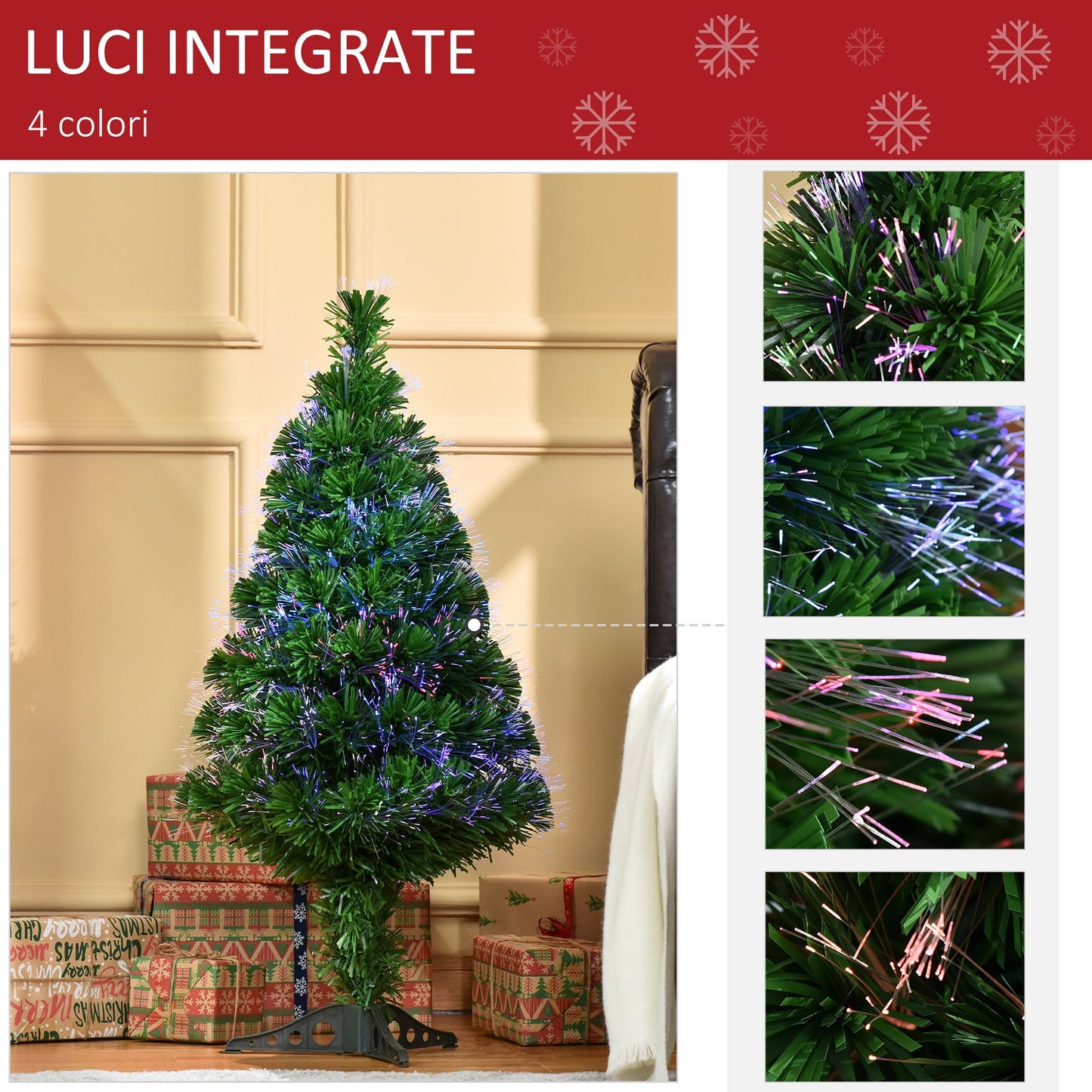 Artificial Christmas tree with 90 pvc branches and 90cm optical fiber, green - Borgè