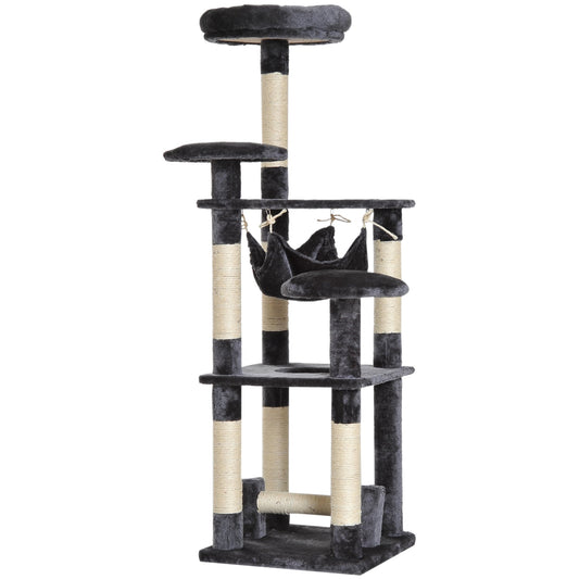 Cat Tree for cats with Scratch Pole with 4 levels, Natural Grey 40x40x132cm - Borgè