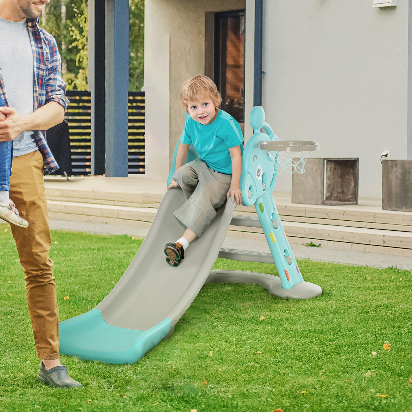 slide for children with basketball basketball for interior and outdoor in PP and HDPE, age 2-4 years, Grey and blue - Borgè