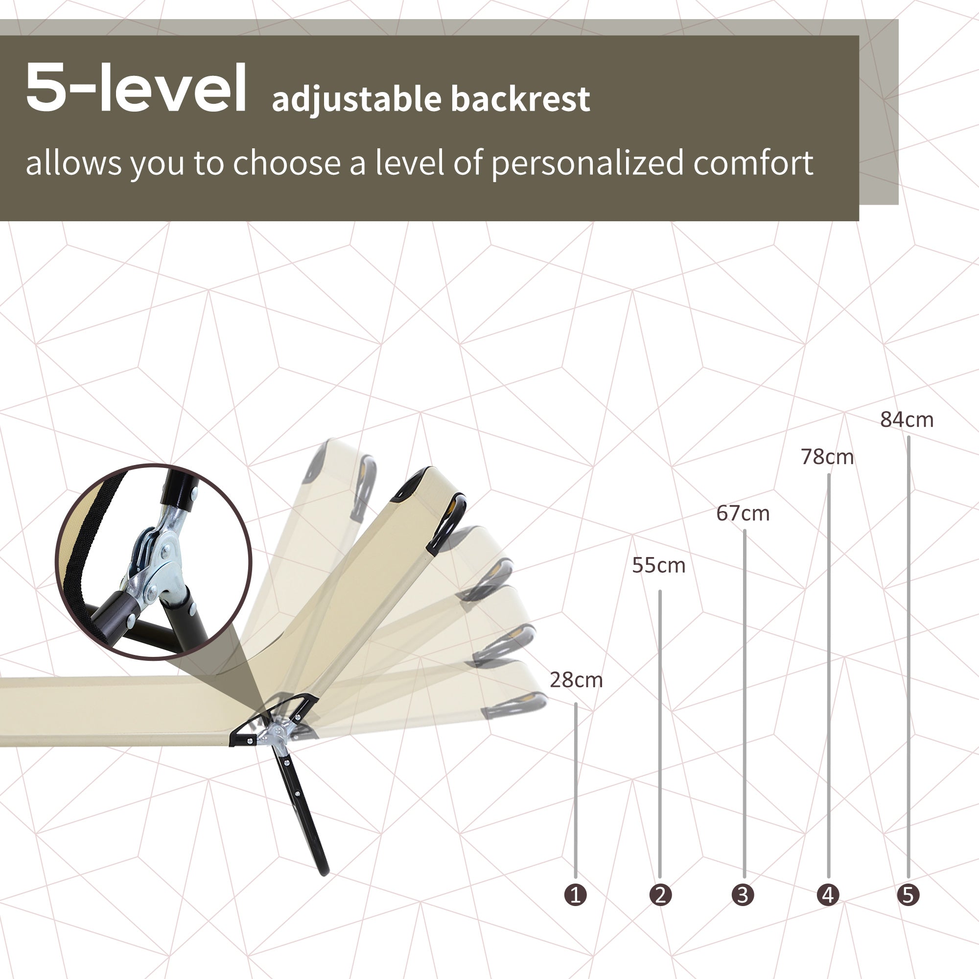 Outsunny Garden bed with adjustable back in 5 positions, in steel and Oxford fabric, 188x56x28 cm, beige - Borgè