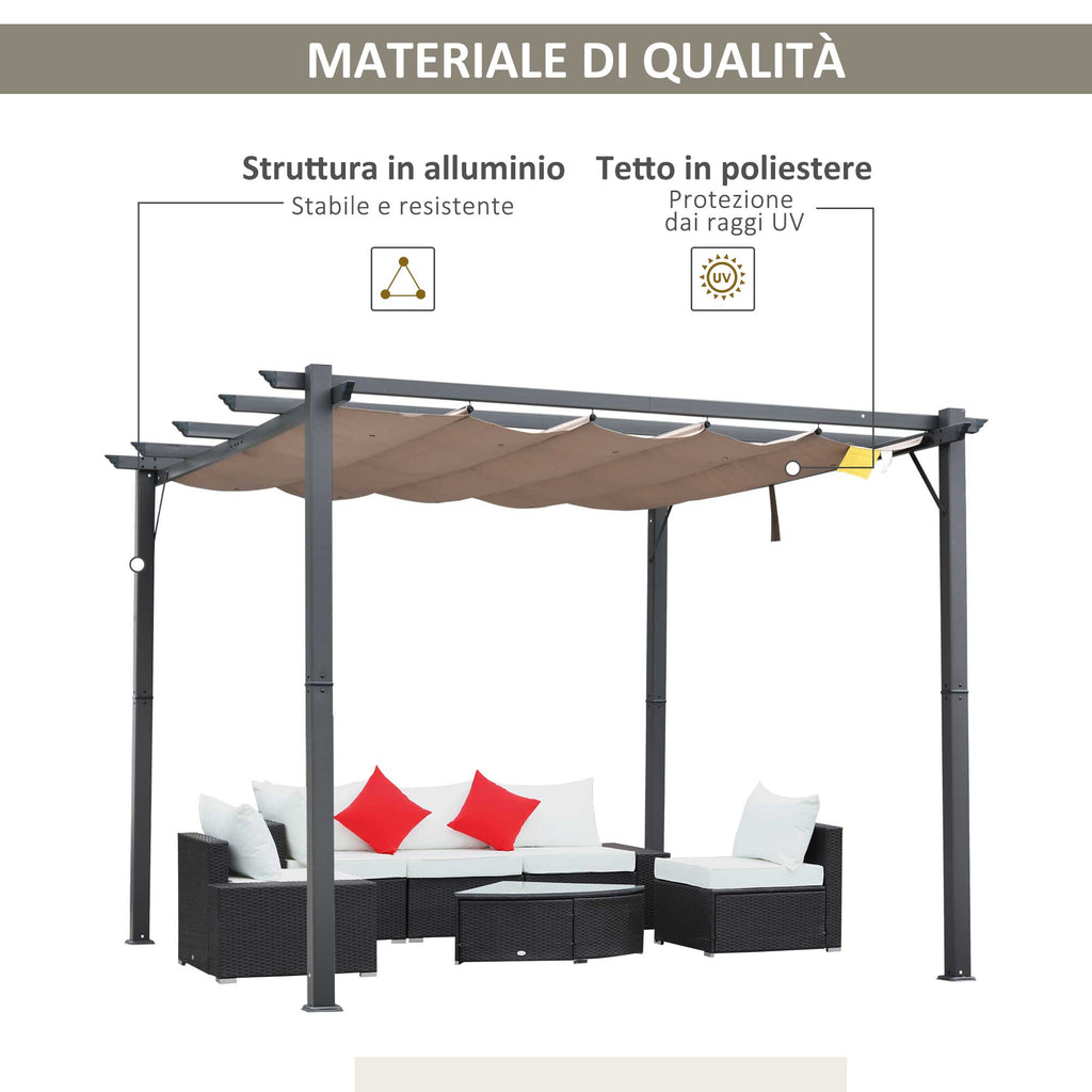 Sumptuous 3x3m Garden Pergola with Anti-UV Retractable Roof and Sleek Aluminum Frame in Grey - Borgè
