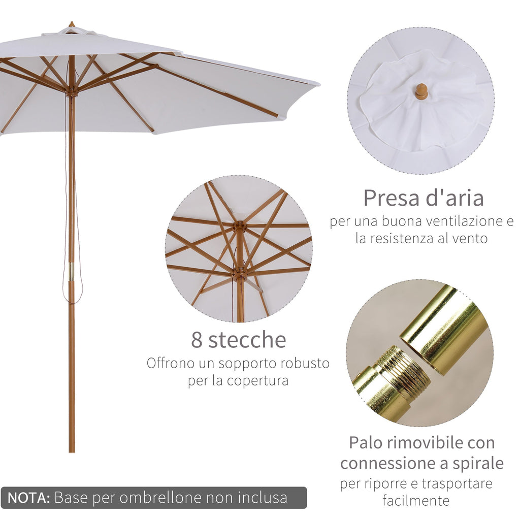 3x2.5 m Garden Umbrella with 8-Ribbed Wooden Pole, Made of Bamboo, Wood and Polyester, White - Borge' Group Limited