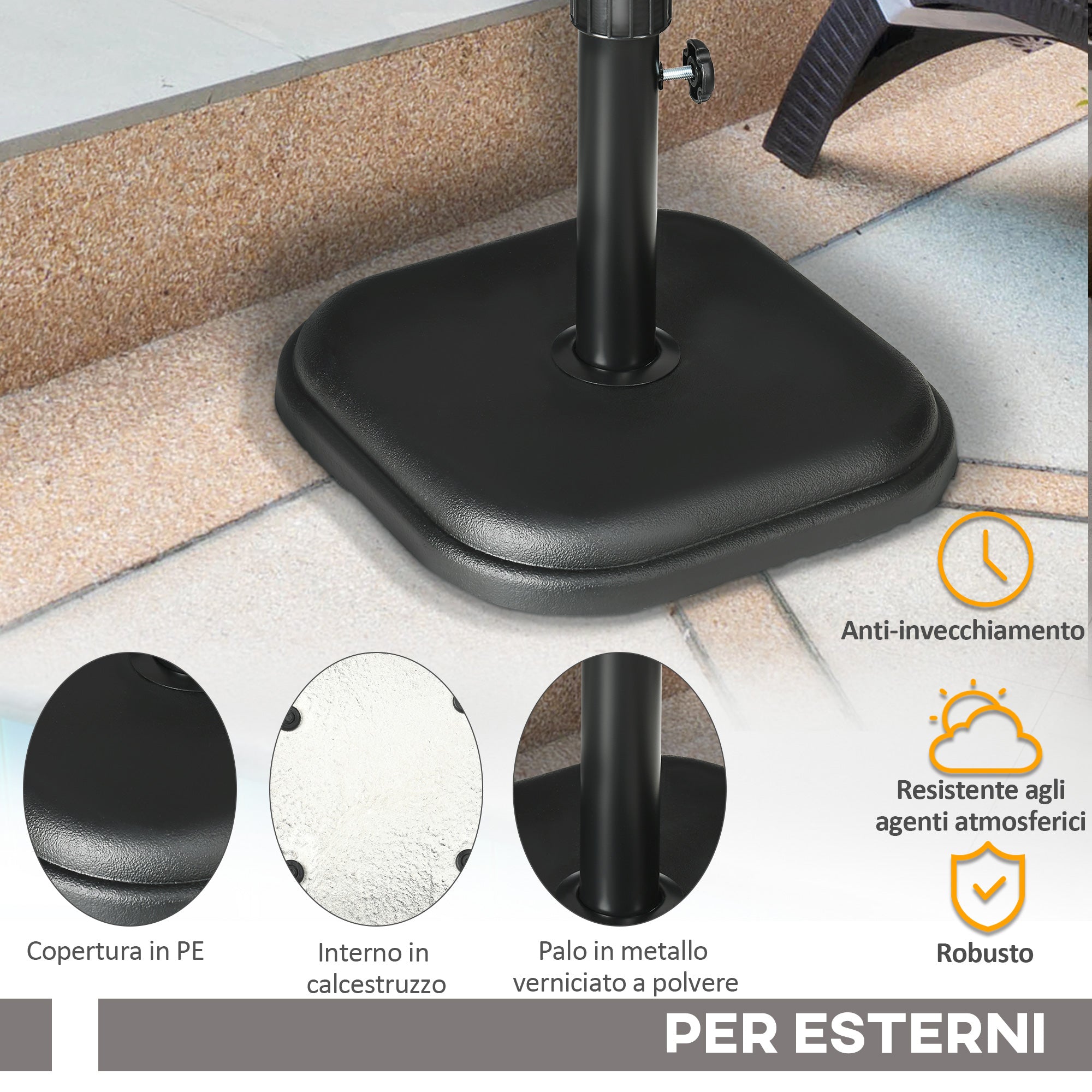 Outsunny base for plastic garden umbrella and 11kg cement, 36x36x31cm, black - Borgè