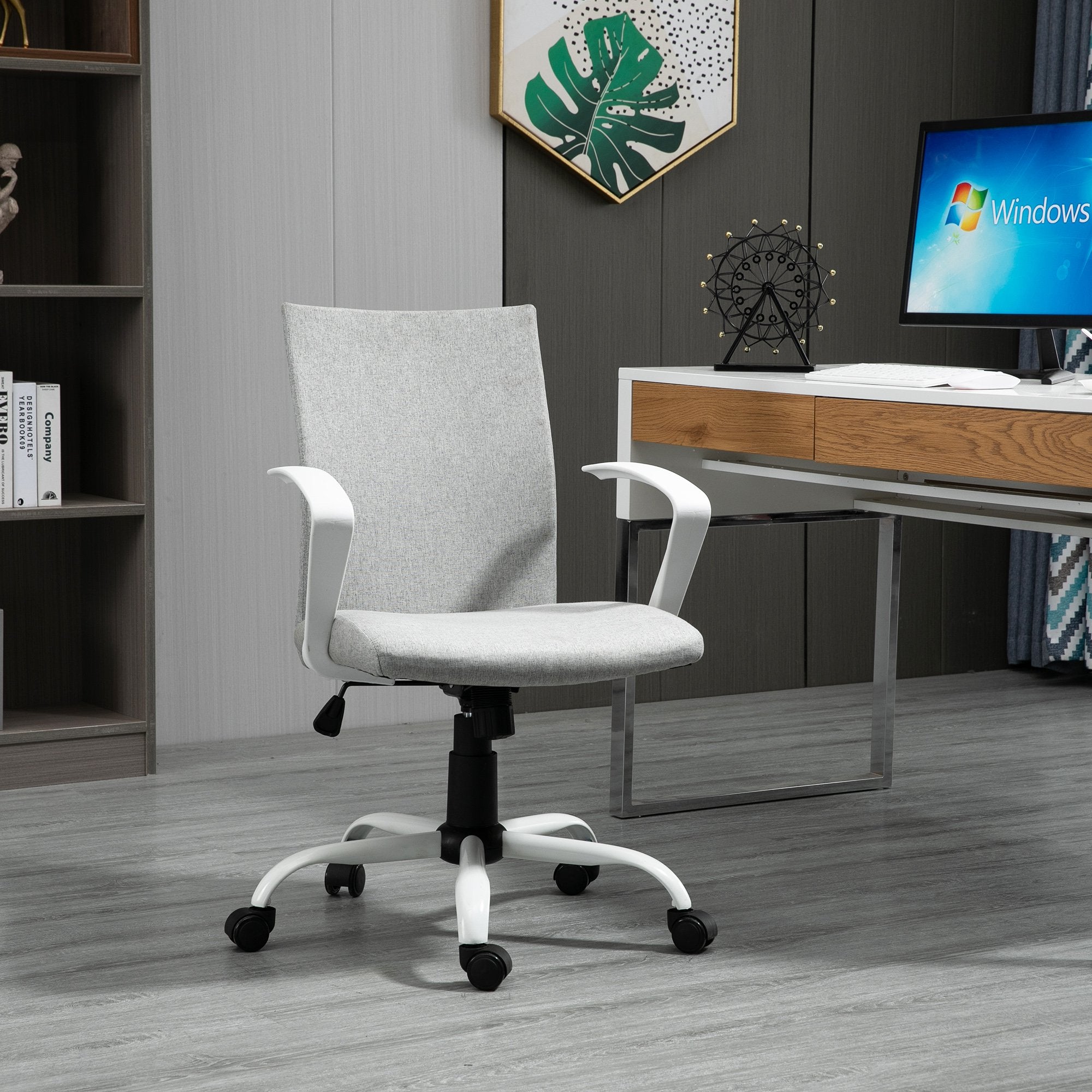 Ergonomic and swivel from office chair, adjustable height in Grey fabric, 61x61x89-99cm - Borgè