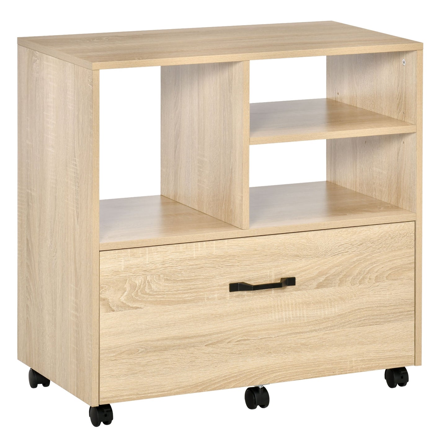 Multipurpose Cabinet Office Printer Stand with 5 Wheels and Adjustable Shelf, 77x40x73cm - Wood - Borgè