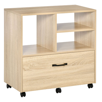 Multipurpose Cabinet Office Printer Stand with 5 Wheels and Adjustable Shelf, 77x40x73cm - Wood - Borgè