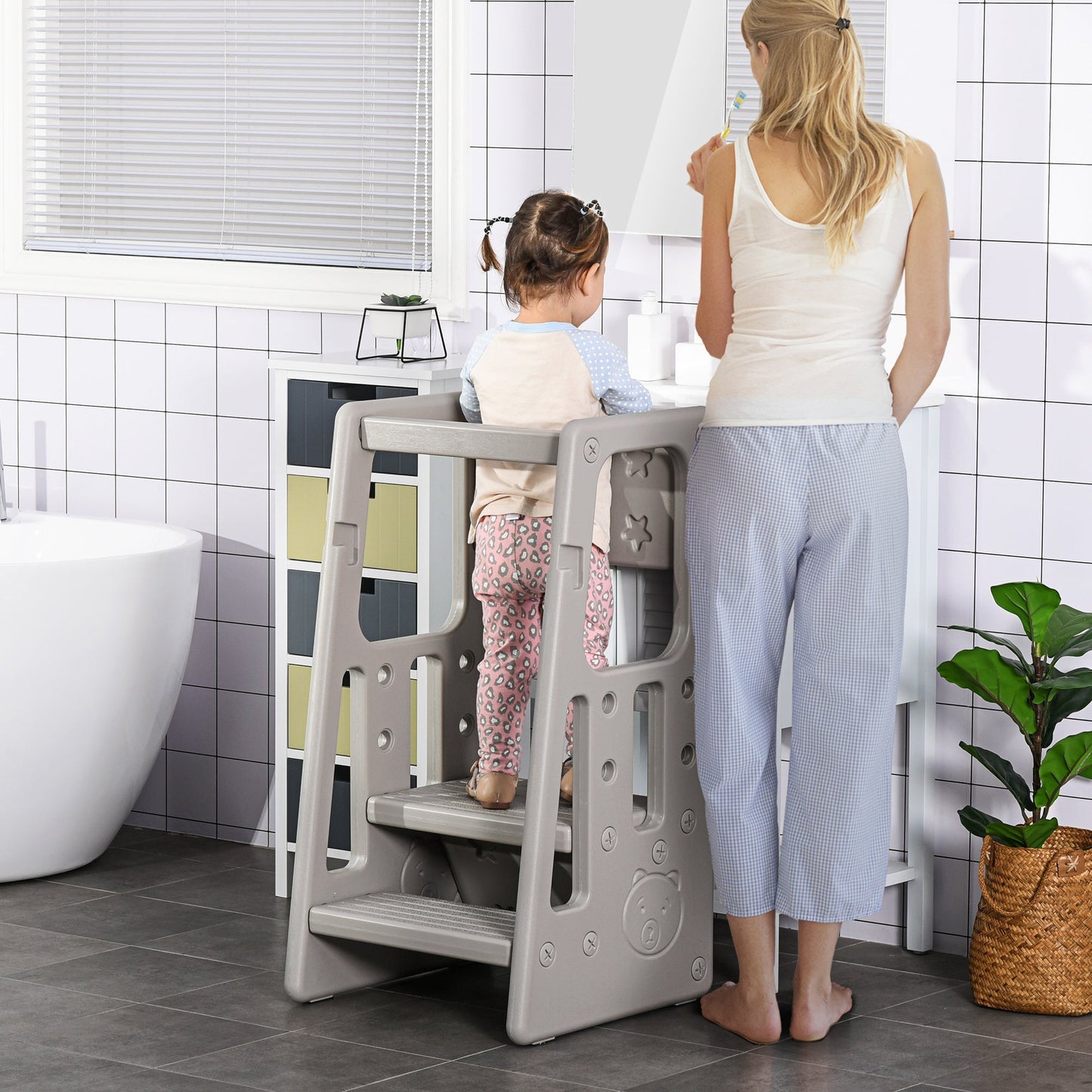 Scaletta for children Torre Montessoriana adjustable height 3 levels, 47x47x90cm, Grey - Borgè