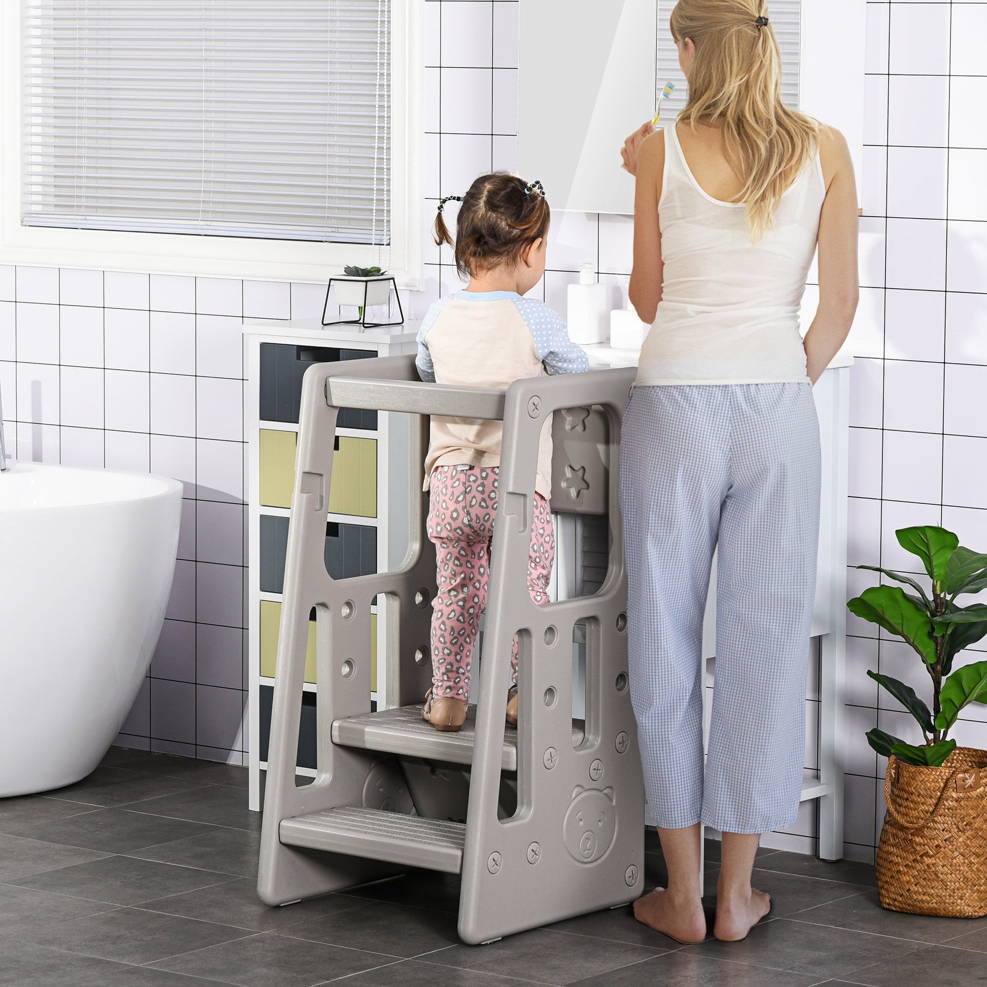 Scaletta for children Torre Montessoriana adjustable height 3 levels, 47x47x90cm, Grey - Borgè