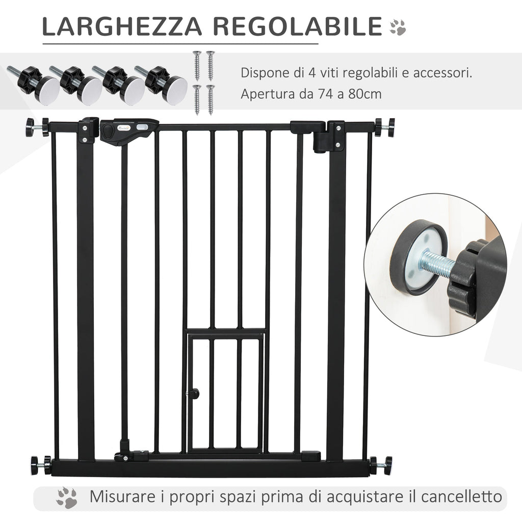 Extendable Dog Gate with Pressure Fit and Automatic Closure, 68x76.2 cm, Black - Borge' Group Limited