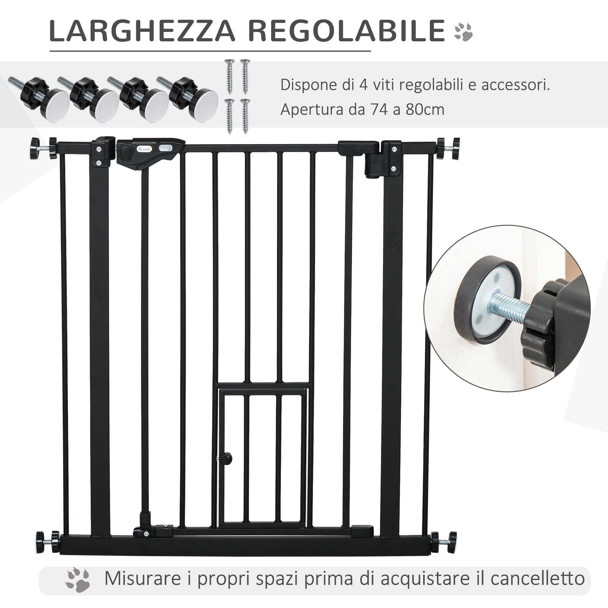 Extendable Dog Gate with Pressure Fit and Automatic Closure, 68x76.2 cm, Black - Borge' Group Limited