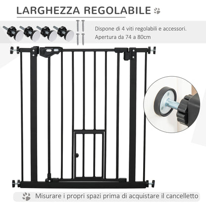 PAWHUT Dog Cancelletto with pressure fixing, extendable from 74-80cm with automatic closing, black - Borgè