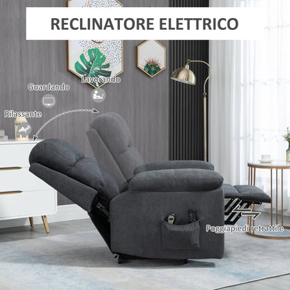 Reclinable Grey Armchair with Lift Assist up to 135 ° and 8 massage points | Remote Control and footrest 85x94.5x103 cm - Borgè