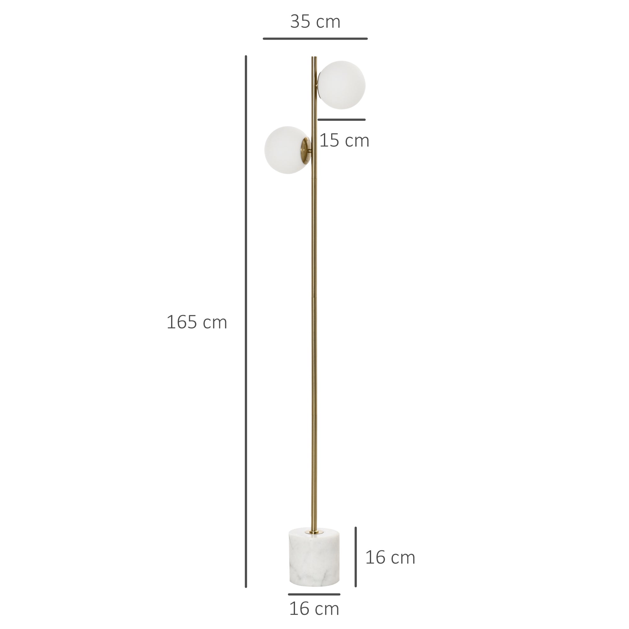 ground lamp with 2 sphere lampshades and pedal switch, 35x35x165cm, gold and white - Borgè