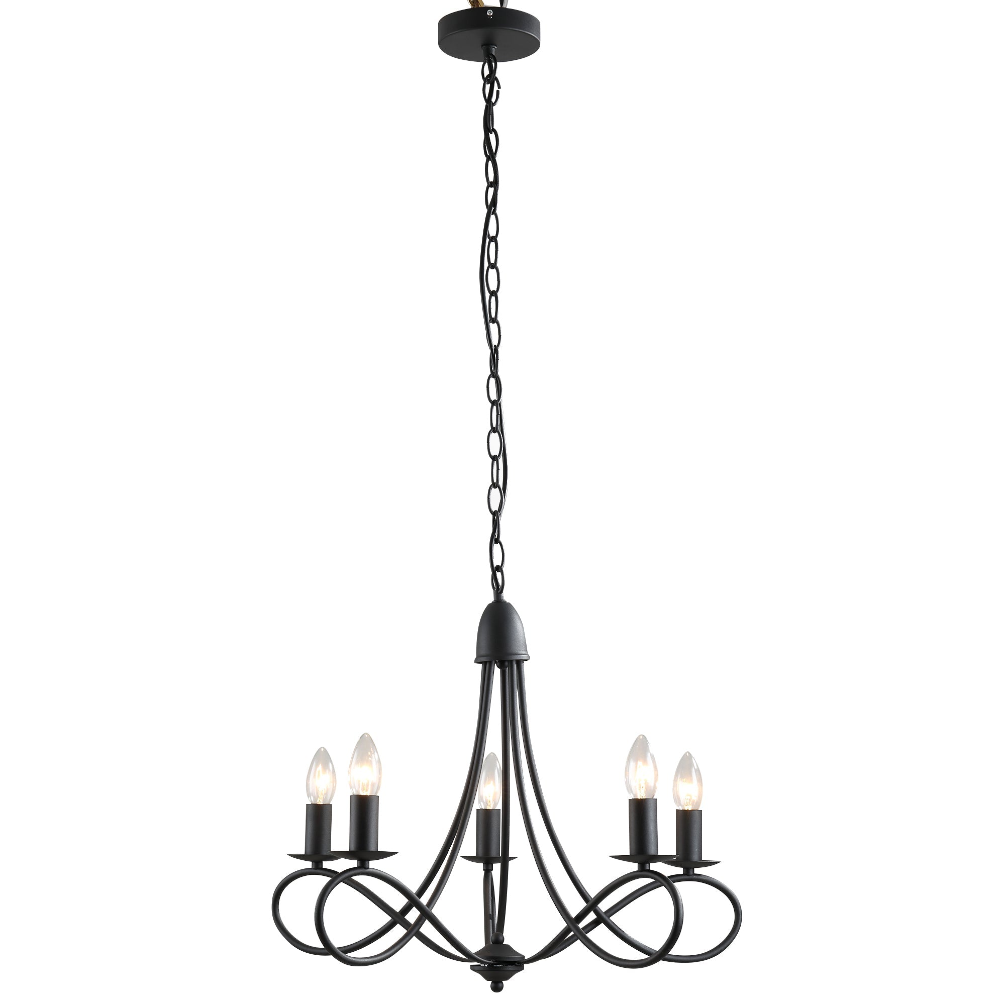 ceiling chandelier in black braided steel with 5 candles - Borgè