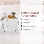 Kitchen Trolley spouses with drawers and wooden holders, 111x44.5x82.5cm, white - Borgè