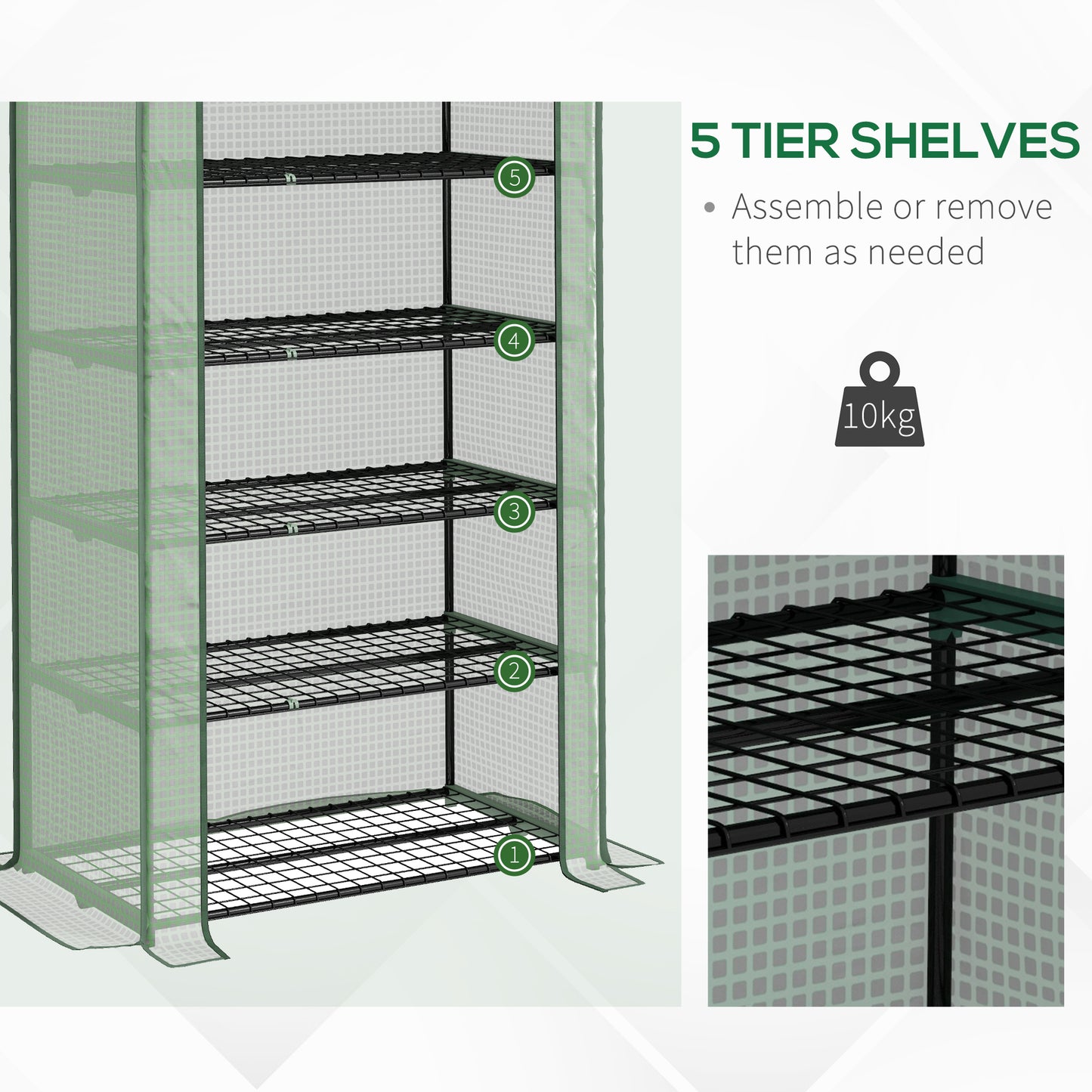 Outsunny Serra A Casetta at 5 -level with roller -up entrance, in steel and polyethylene, 90x49x193 cm, green - Borgè