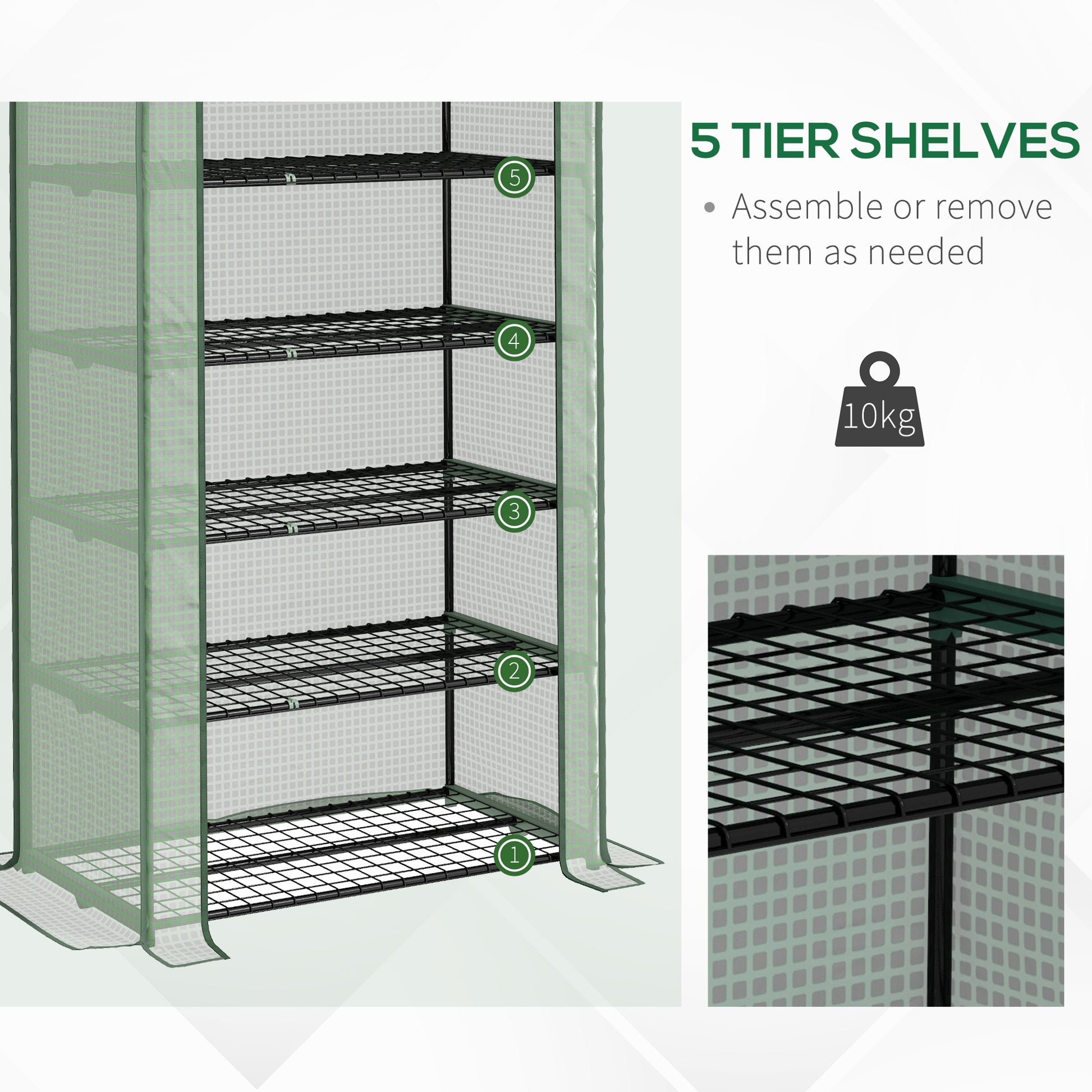 Outsunny Serra A Casetta at 5 -level with roller -up entrance, in steel and polyethylene, 90x49x193 cm, green - Borgè